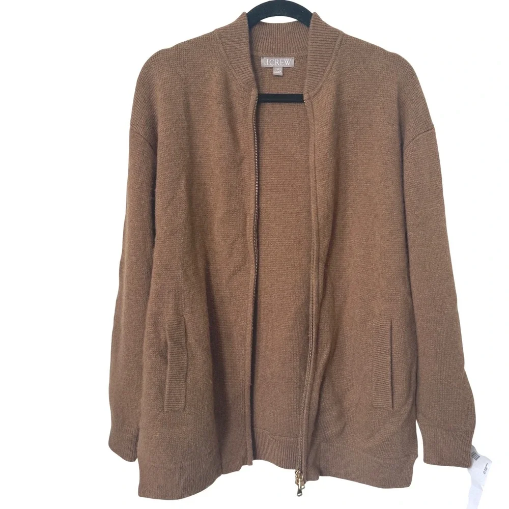 J CREW Full-zip flight sweater-jacket lambs wool blend XS oversized